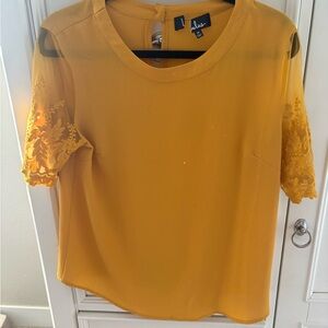 Lulu's Mustard Yellow Lace Sleeve Blouse